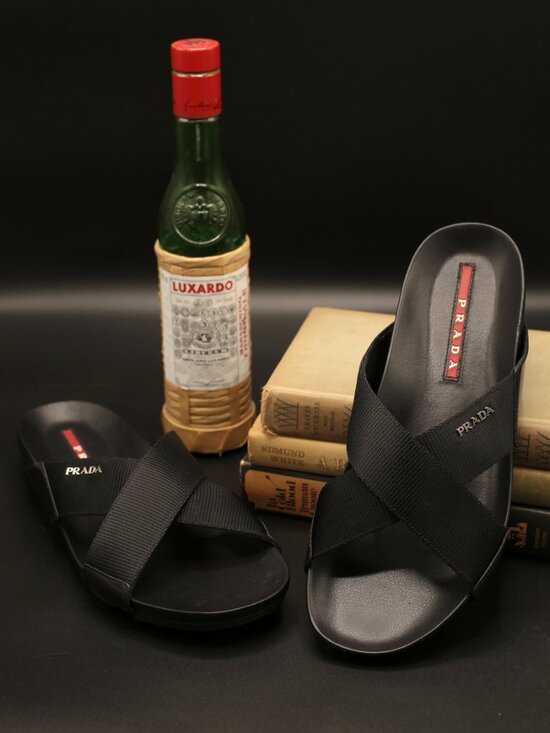 Black Prada Crisscross Slide Sandal